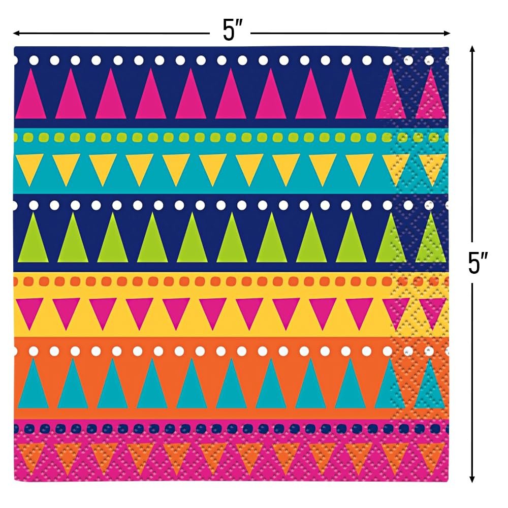 Unique Boho Fiesta Beverage Paper Napkins (Pack of 24) - Vibrant & Fun Party Essentials, Perfect for Fiesta, Birthdays, or Boho-Themed Parties & Celebrations