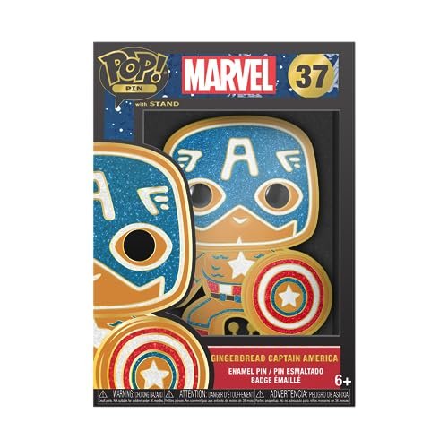 Loungefly PIN POP! Large Enamel Pin Marvel: Gingerbread - Captain America - Captain America Large Enamel Pin - Marvel Comics Enamel Pins - Cute Collectable Novelty Brooch