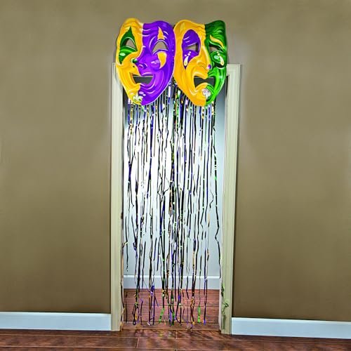 Fun Express Mardi Gras Mask Fringe Doorway Curtain (34.25 in Wide 8 feet Long) Party Decorations