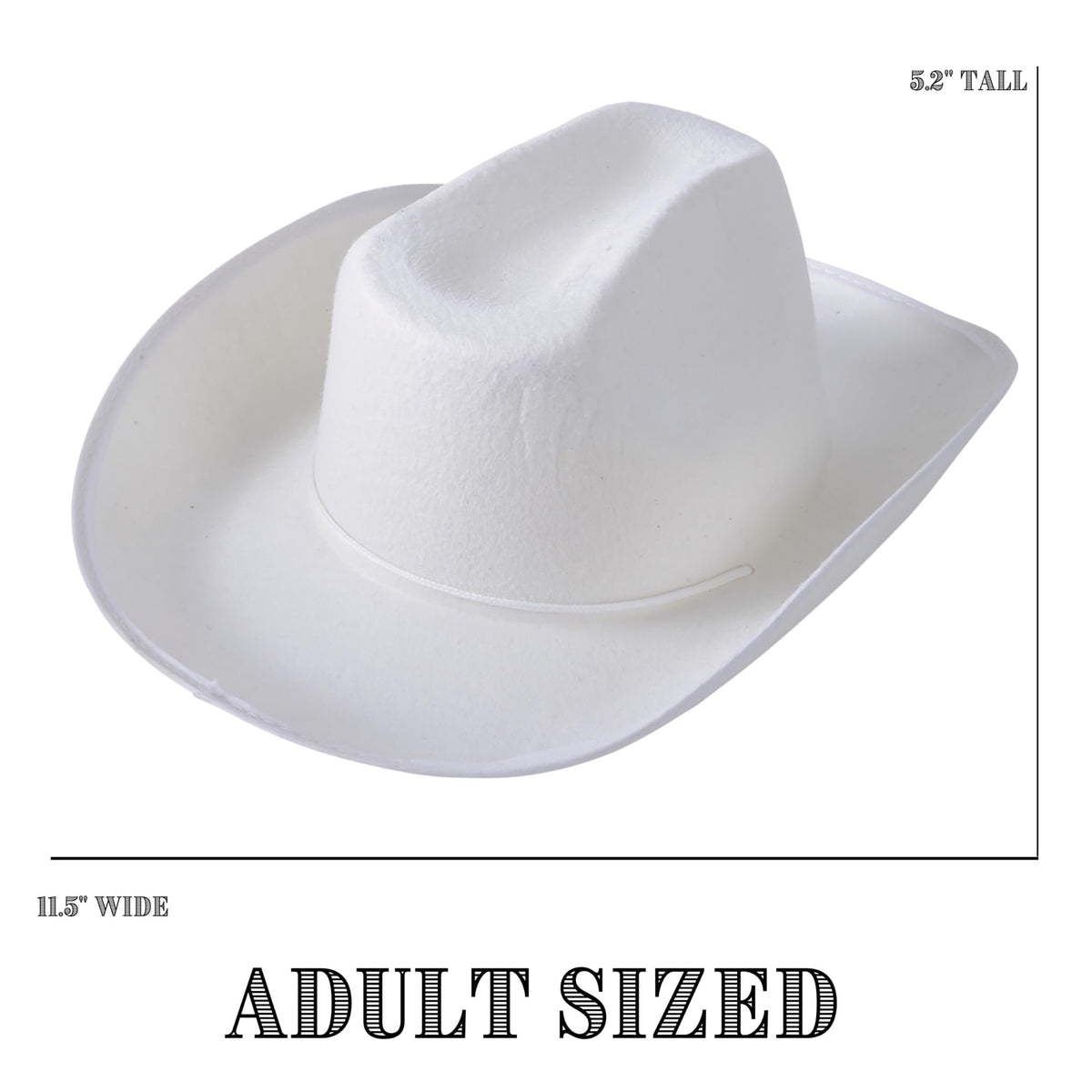 U. S. Toy White Kids Cowboy Hat, Felt Cowgirl Hat for Girls and Boys, Dress-Up and Costume Parties, Perfect for Halloween, Adult Sized, 1-Pack, 3 Years & Older