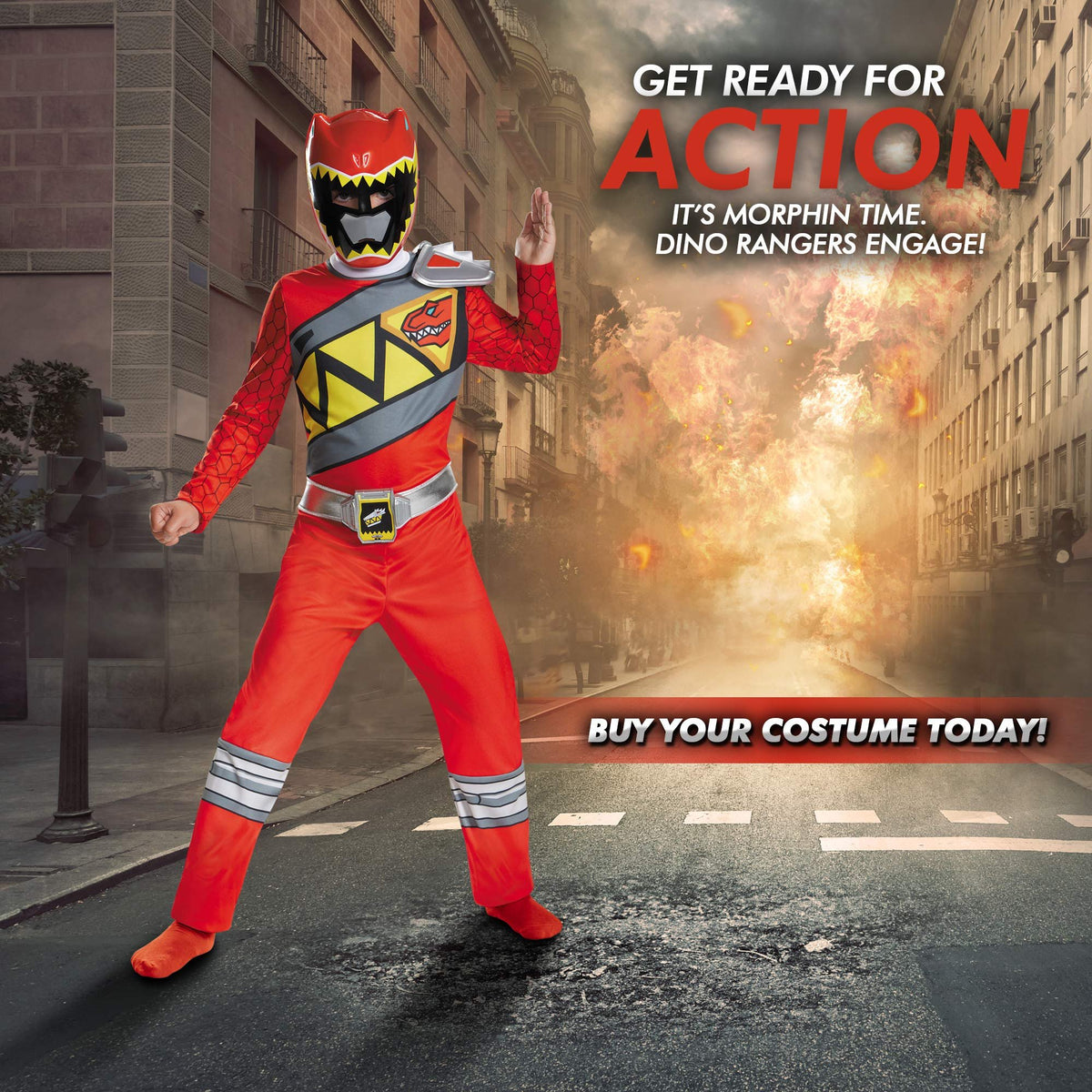 Small (4-6) Red Power Rangers Costume for Kids. Official Licensed Red Ranger Dino Charge Classic Power Ranger Suit with Mask for Boys &amp; Girls, Large (10-12)