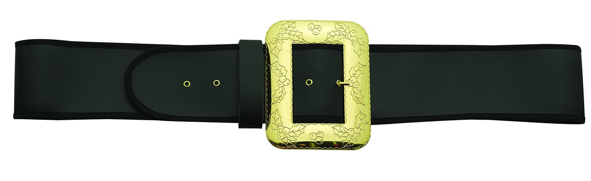 Halco Santa Belt with Decorative Cast Buckle Size Large 48-56 Black 3.75&quot; Wide Naugahyde Gilt Buckle Prong 6 Eyelets Deluxe Quality