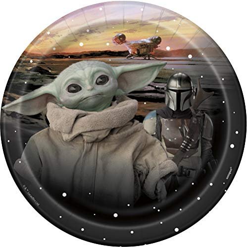 Multicolor Mandalorian The Child Round Dessert Plates (7&quot;) 8 Count - Premium Quality, Perfect for Star Wars Themed Parties