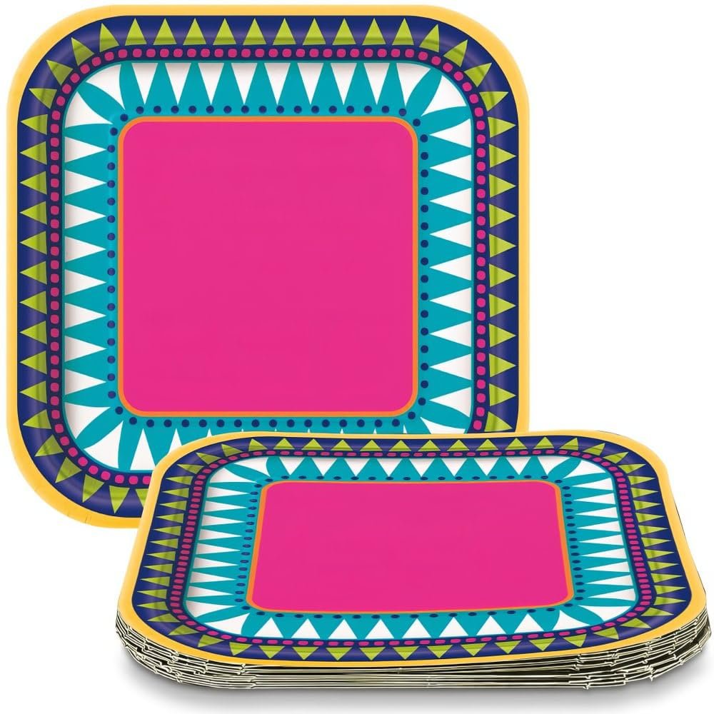 Boho Fiesta Square Dessert Plates | 7" x 7" | 10 Pcs
