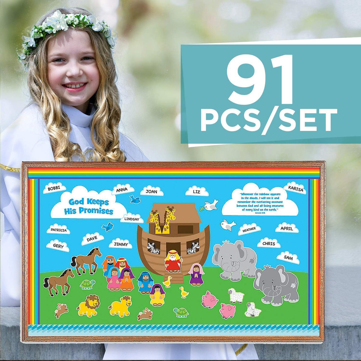 Noah's Ark Bulletin Board Set (91 Pieces) Sunday School Decor and Classroom Supplies