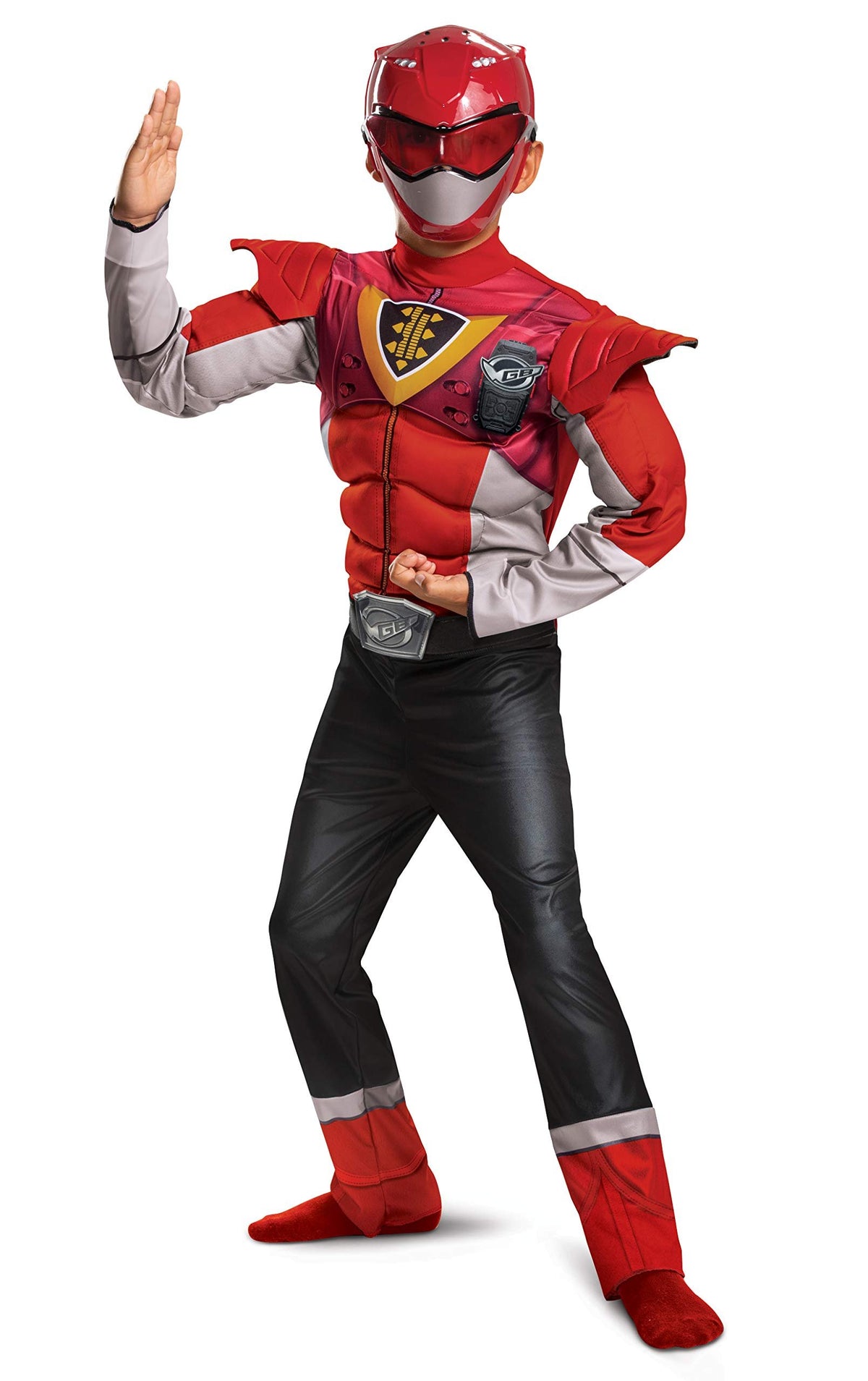 Red Ranger Gold Ranger Outfit for Kids, Beast Morphers Power Ranger Costume, Muscle Padded Character Jumpsuit, Child Size Large (10-12)