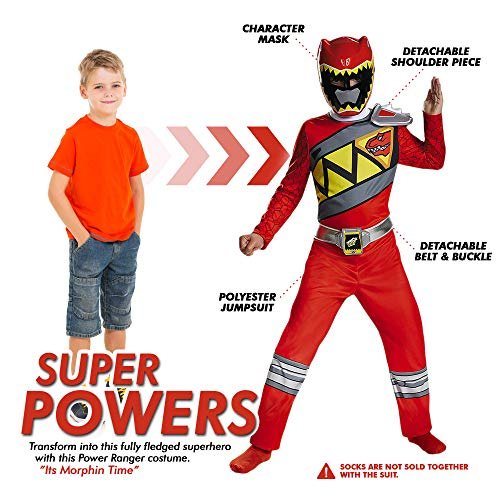 Medium (7-8) Red Power Rangers Costume for Kids. Official Licensed Red Ranger Dino Charge Classic Power Ranger Suit with Mask for Boys &amp; Girls, Large (10-12)