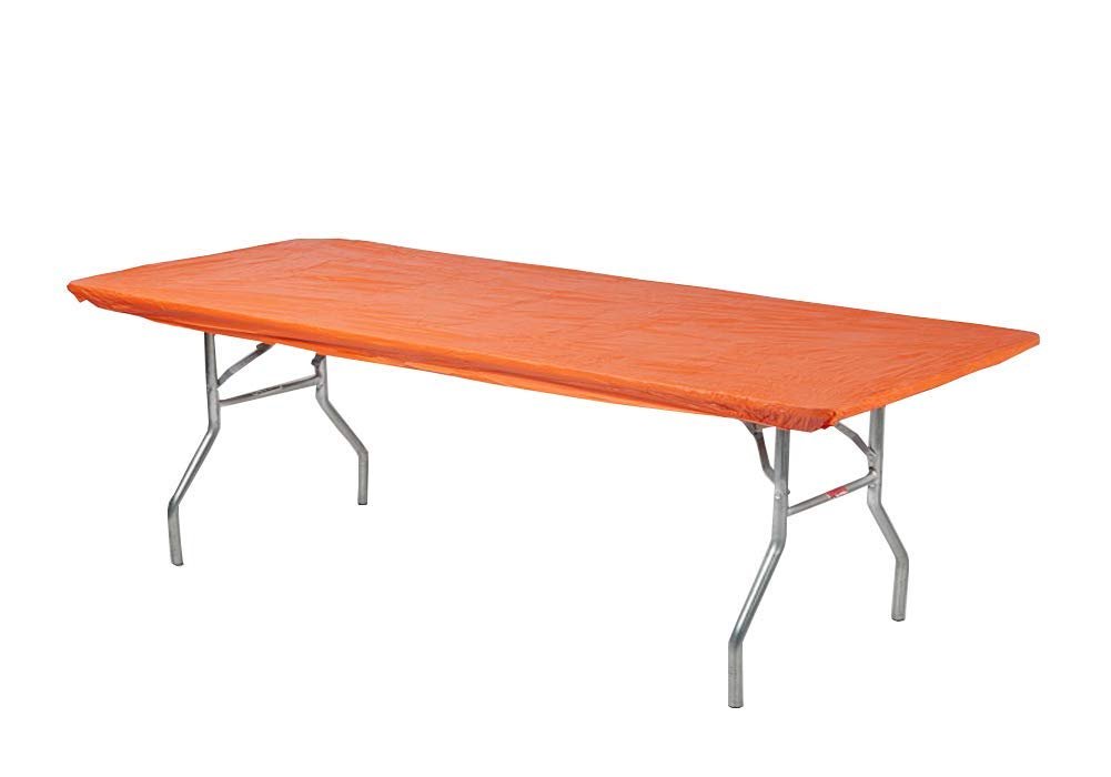 Kwik-Covers 8' Rectangle Plastic Table Covers 30" x 96", Bundle of 5 (Orange)