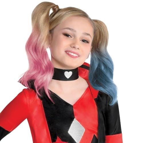Party City Harley Quinn Halloween Costume for Girls, DC Comics Includes Romper, Choker, Gloves and Leg Warmers