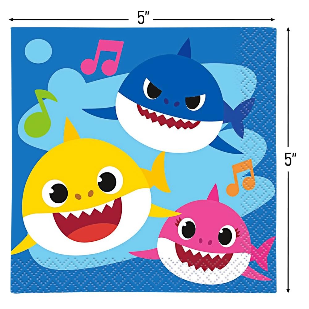Baby Shark Multicolored Beverage Napkins - 5" (Pack of 16) - Vibrant Paper Napkins, Perfect for Kid's Parties