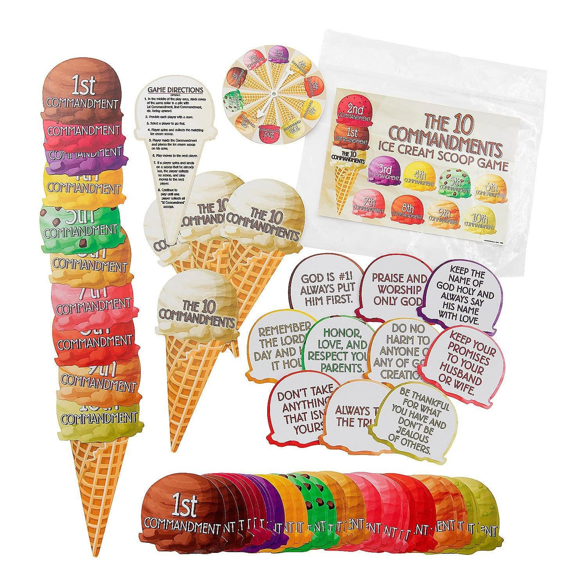 Fun Express Ten Commandments Ice Cream Scoop Game - Religious and Sunday School Educational - 51 Pieces