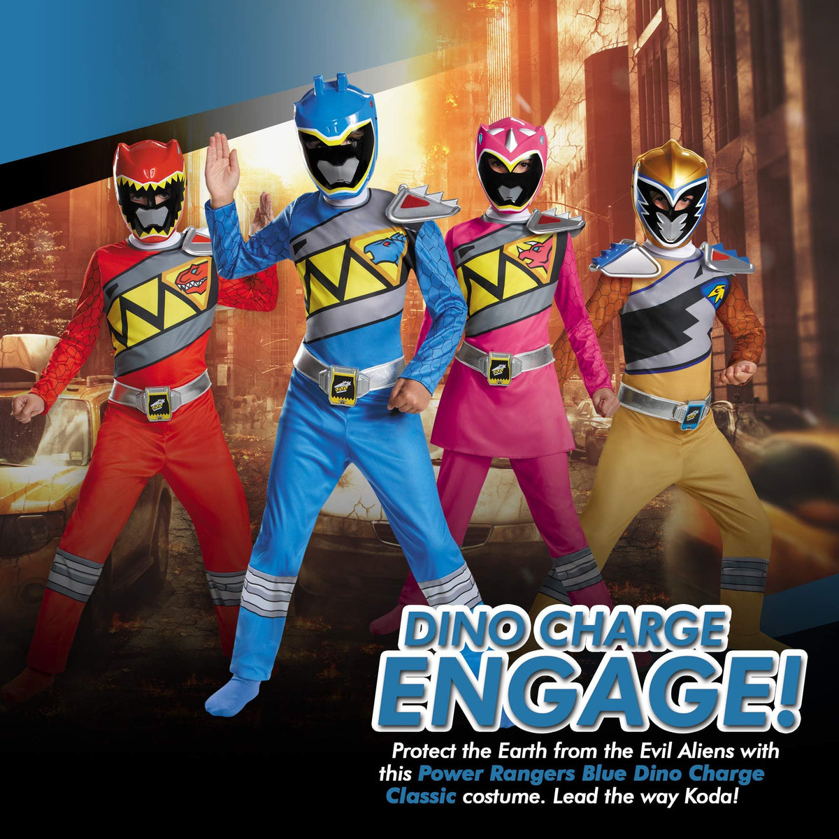 Blue Power Rangers Costume for Kids. Official Licensed Blue Ranger Dino Charge Classic Power Ranger Suit with Mask for Boys &amp; Girls, Medium (7-8)