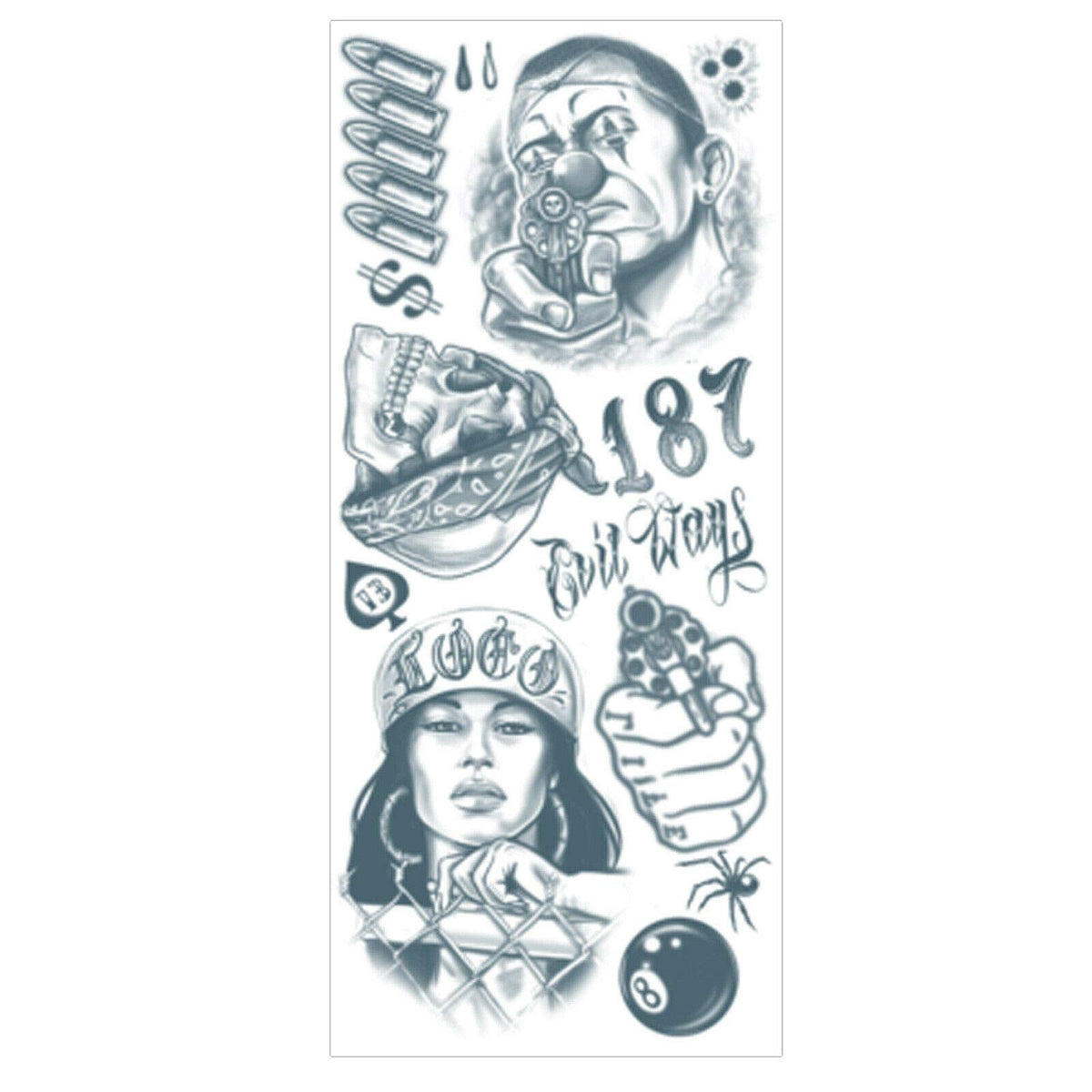 Tinsley Transfers Prison 18 and Life Temporary Tattoo FX Costume Kit (14 Tattoos), Black/White