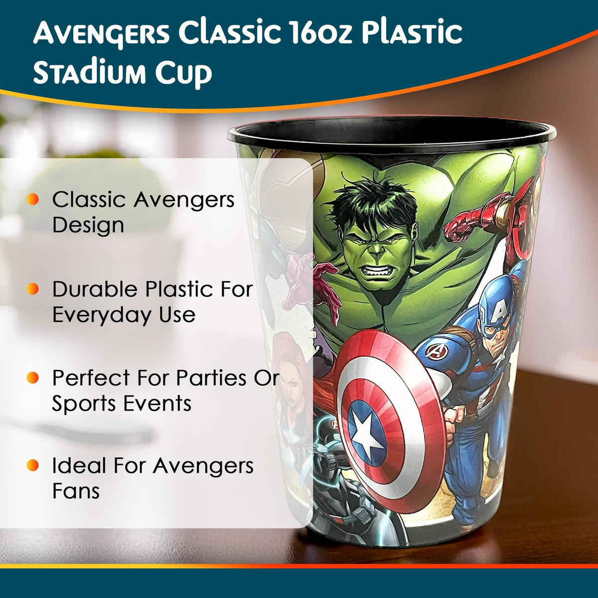 Unique Plastic Stadium Cup - 16 Oz, Avengers, 1 Pc