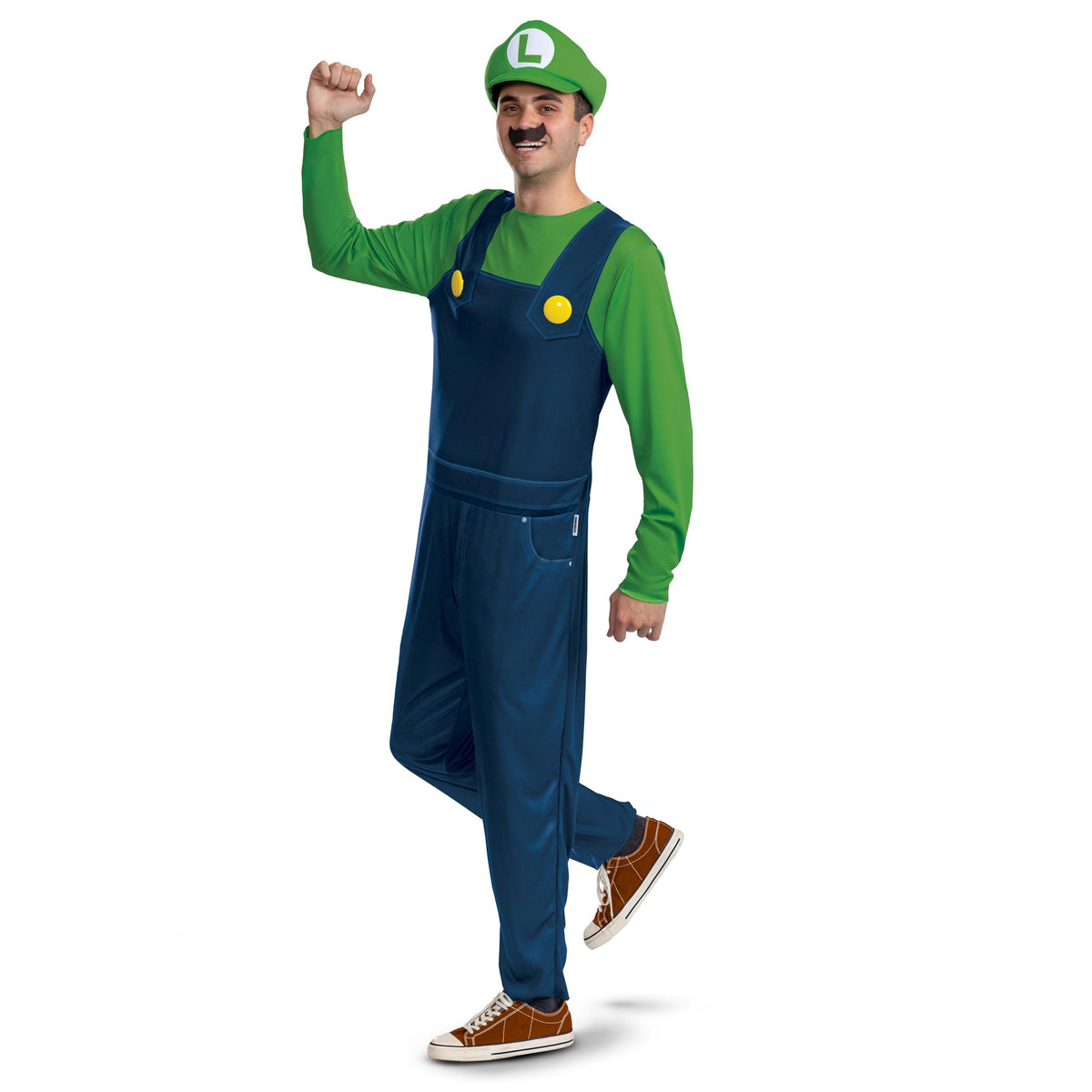 Disguise Luigi Adult Costume, Official Super Mario Bro Elevated Classic Adult Costume, Size Adult L/XL