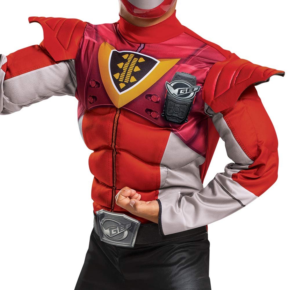 Red Ranger Gold Ranger Outfit for Kids, Beast Morphers Power Ranger Costume, Muscle Padded Character Jumpsuit, Child Size Large (10-12)