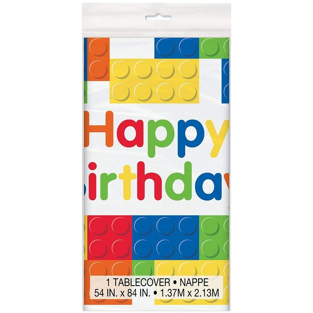Vibrant Building Blocks Birthday Rectangular Plastic Table Cover - 54&quot; x 84&quot; - Premium Quality &amp; Eye-catching Design - Perfect for Kids&#39; Party Decor