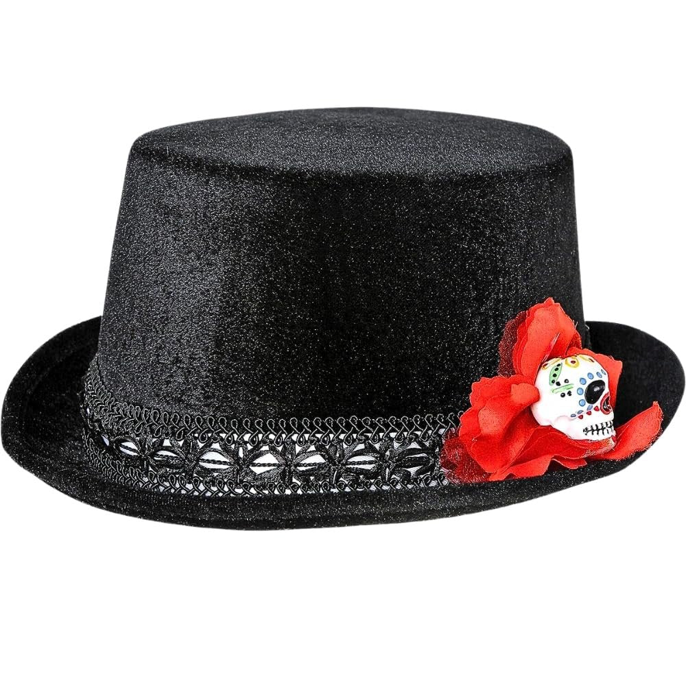 Party City Day of the Dead Top Hat Costume for Teens & Adults - Costume Includes One Black Velour Top Hat - Costumes for Halloween, Birthday Parties & Themed Events