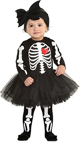 Black and White Baby Bones Dress with Attached Tutu Skirt Set - (18-24 Months) - Made of Tulle and Polyester, Suitable for Halloween and Costume Parties