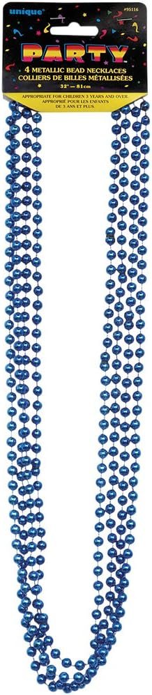 Metallic Blue Plastic Bead Necklaces - 32&#39;&#39;, 4 Count