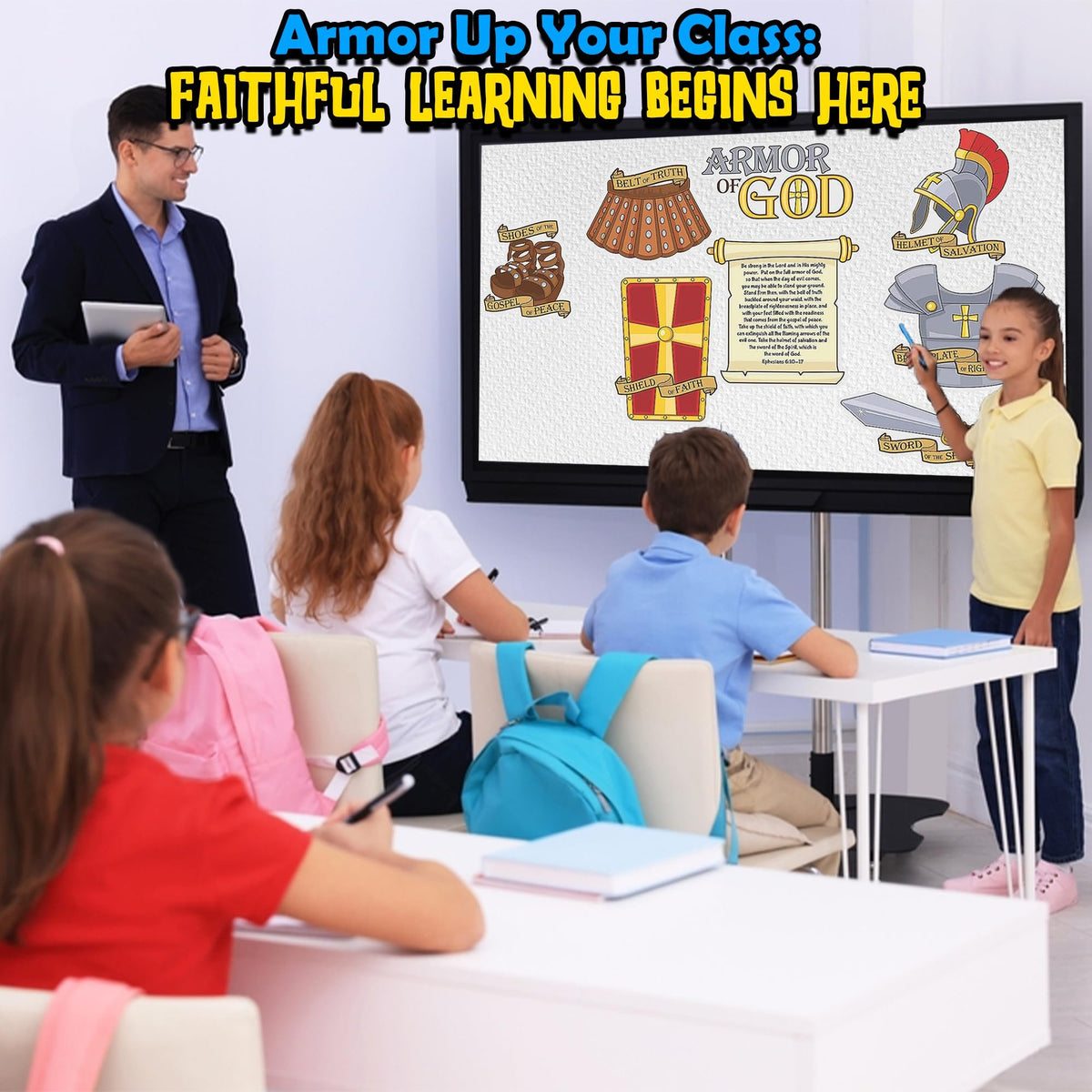 Fun Express Armor of God Cutouts - Set of 6 - Sunday School and Religious Classroom Decor - VBS Vacation Bible School Supplies/Decor