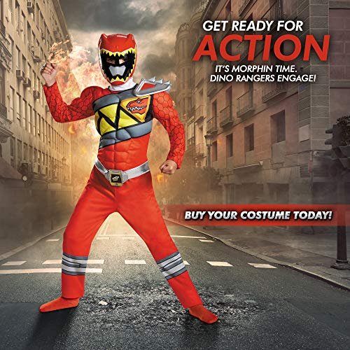 Red Power Rangers Costume for Kids. Official Licensed Red Ranger Dino Charge Classic Muscle Power Ranger Suit with Mask for Boys &amp; Girls, Medium (7-8)