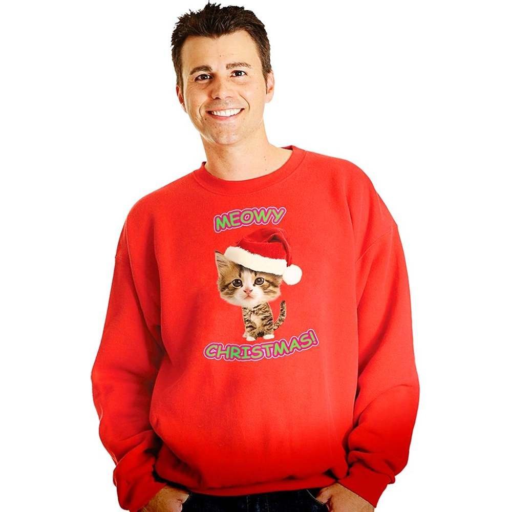 Morphsuits Digital Dudz Meow Kitty Ugly Christmas Sweatshirt, Red, Small