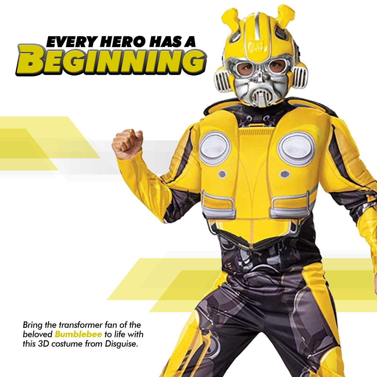 Transformers Bumblebee Costume for Kids. Official Licensed Autobot Yellow Volkswagen Bug Classic Muscle Costume Suit for Boys &amp; Girls, Medium (7-8)