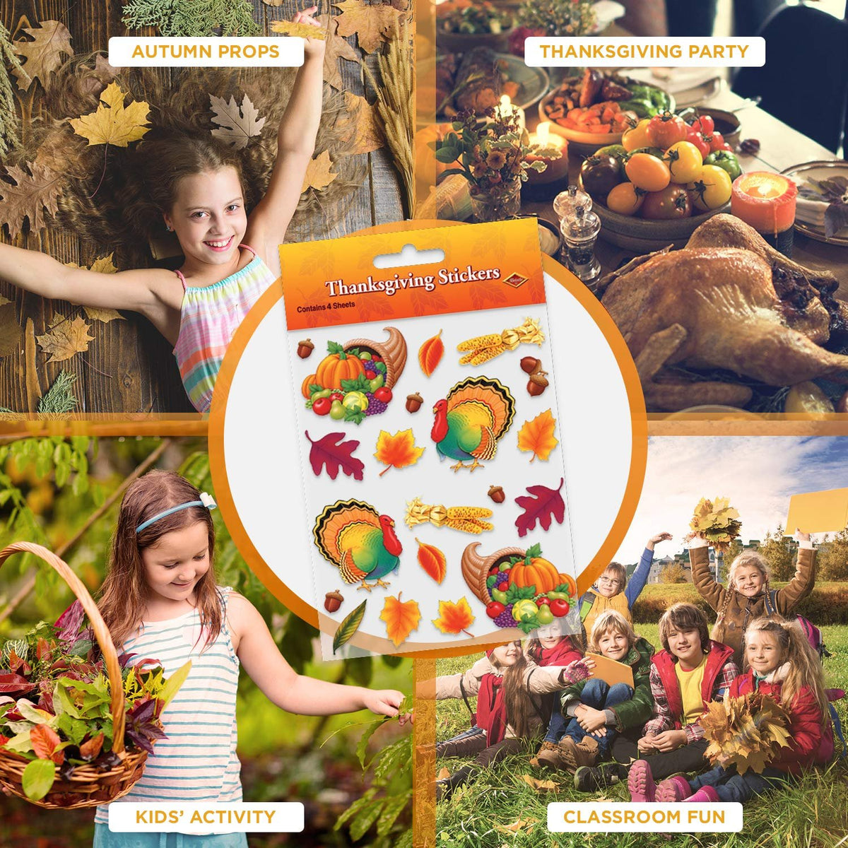 Beistle Thanksgiving Stickers (4 Shs/Pkg)