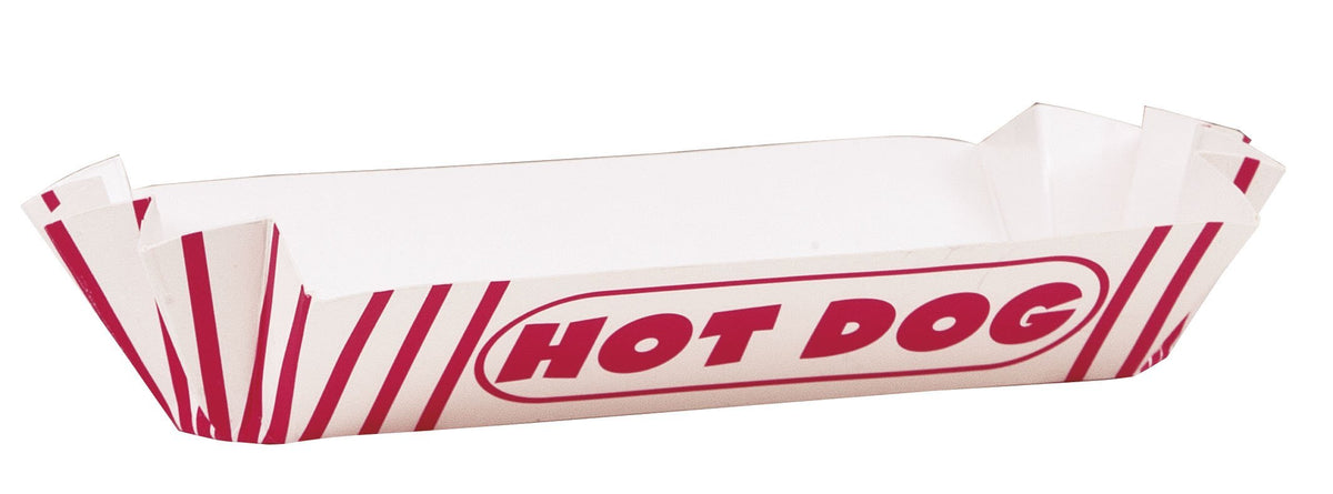 Classic Red & White Striped Paper Hotdog Trays - 11" x 4.6", 8 Count - Disposable Serving Trays for BBQ, 4th of July, Birthday & Carnival Parties