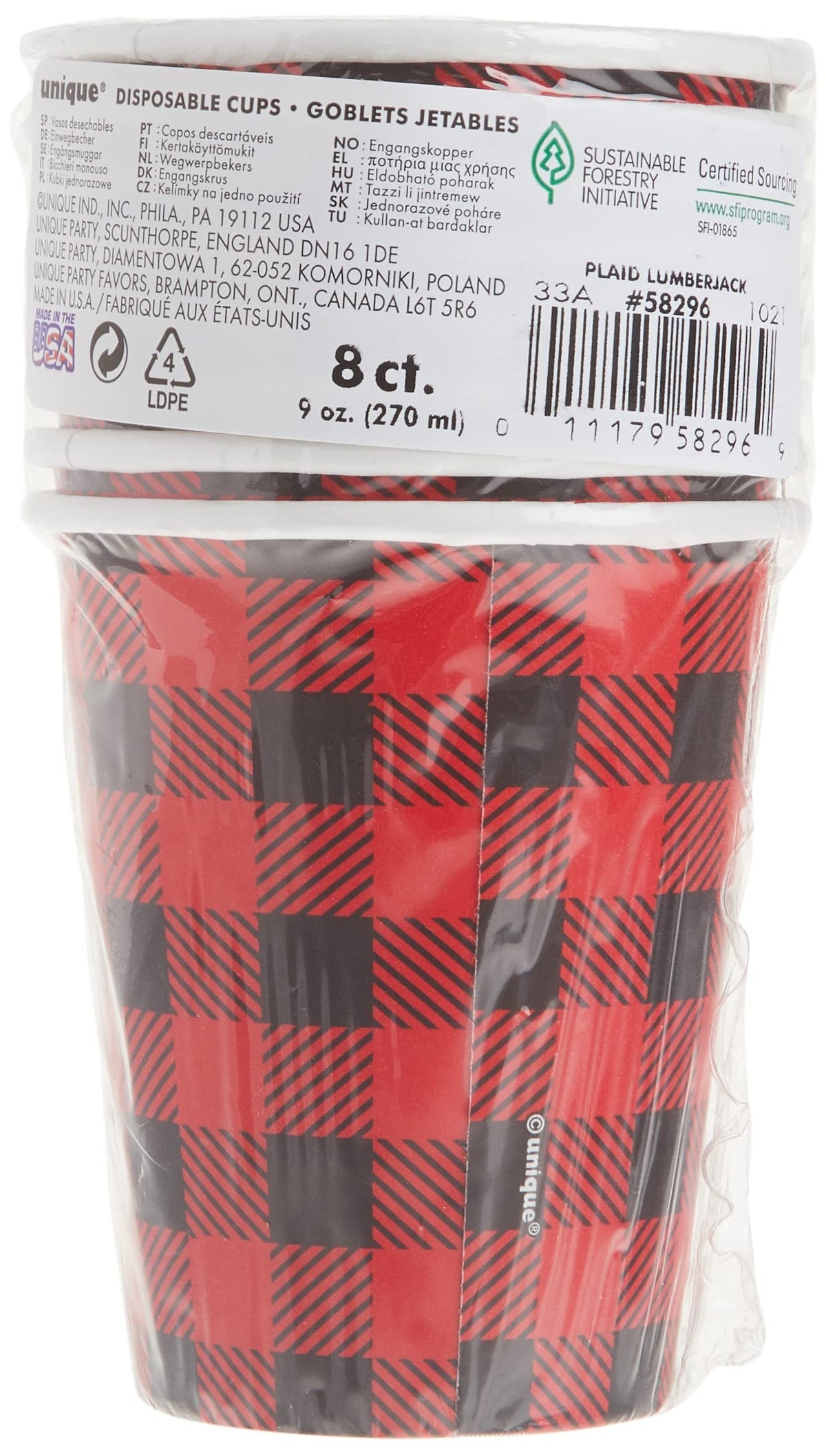 Bold Plaid Lumberjack Paper Cups - 9oz (Pack of 8) - Striking Red & Black Design, Eco-Friendly & Durable - Perfect for Parties and Events