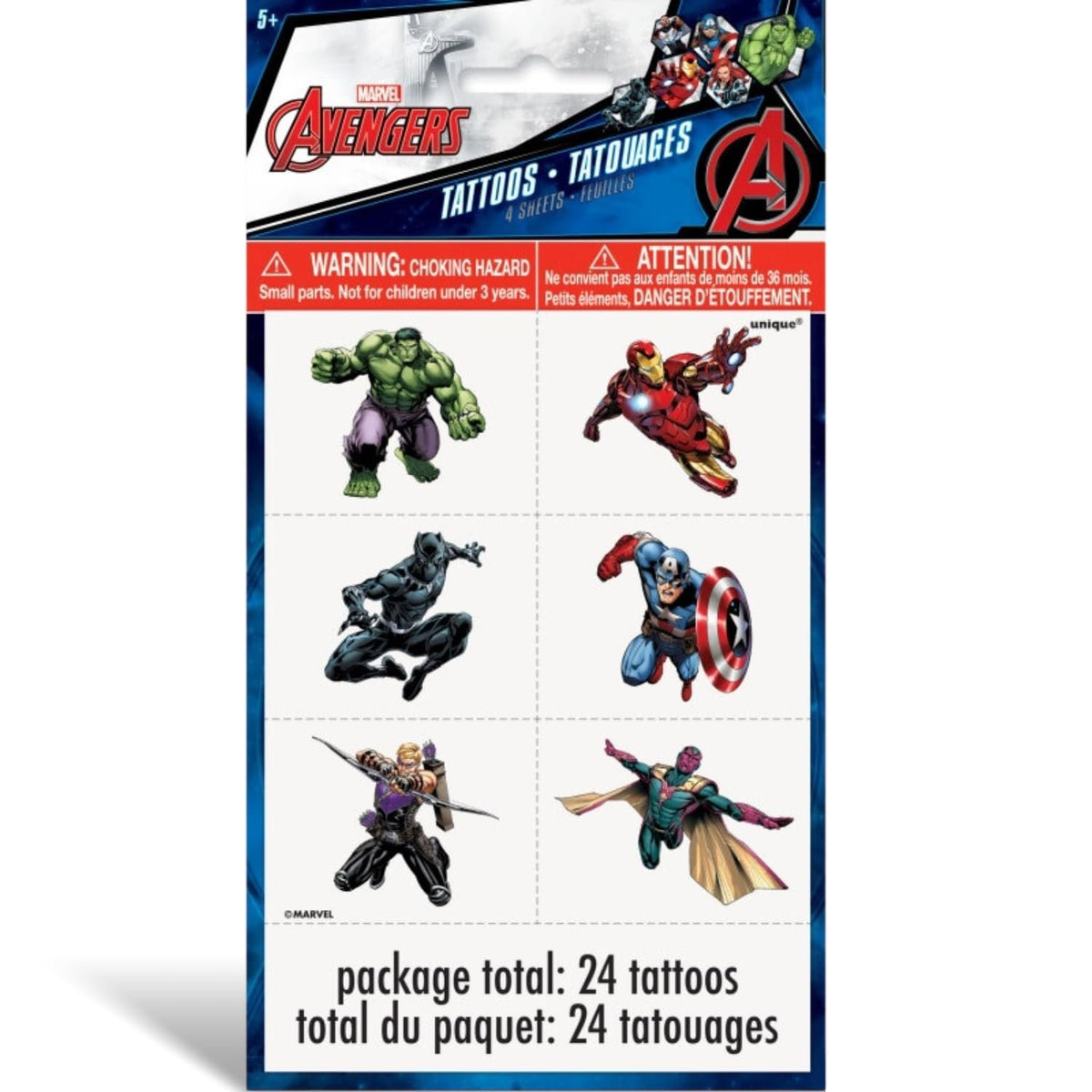Avengers Temporary Tattoos - Assorted, 24 Pcs