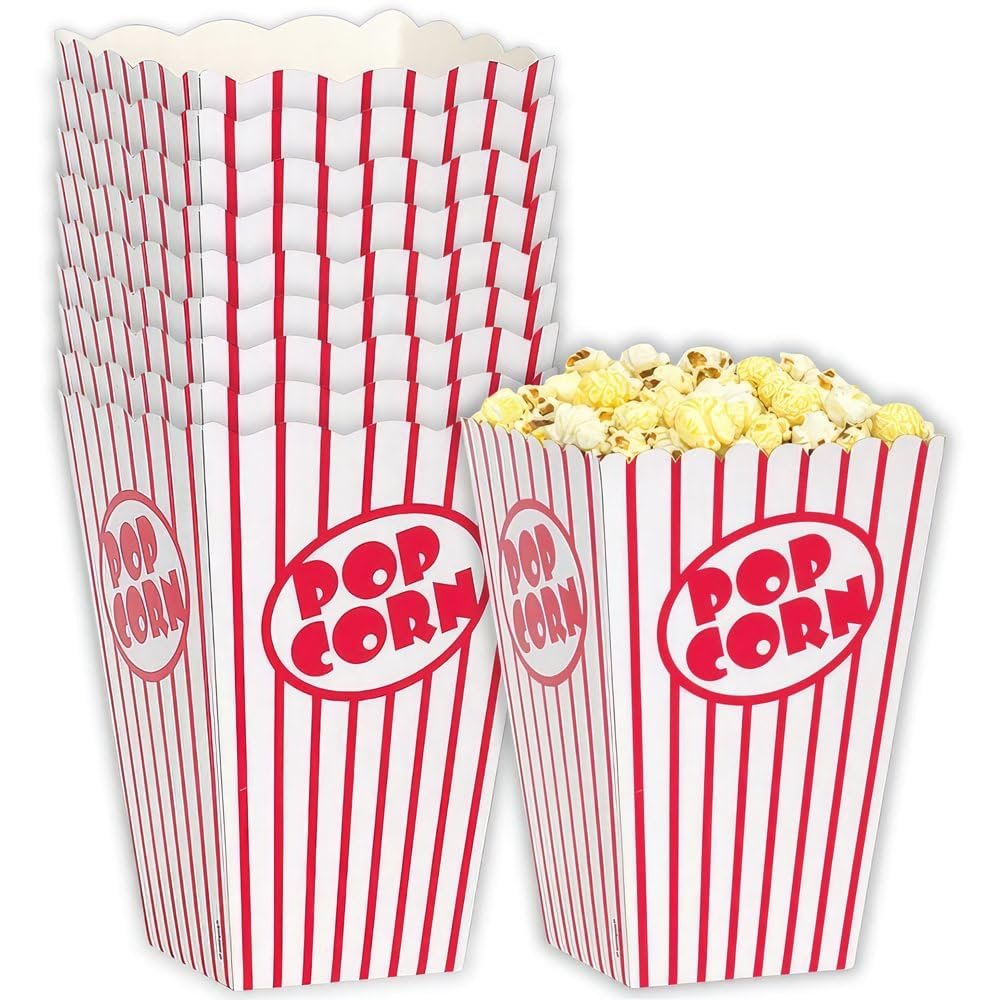 Unique Industries Red and White Striped Popcorn Boxes-6" x 4.25", 10 Pcs