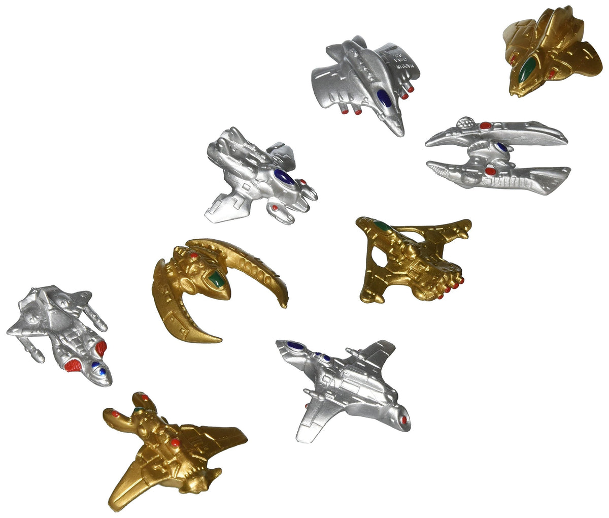 Dozen Miniature 1"-1.5" Gold and Silver Toy Plastic Space Ships