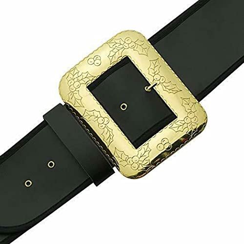 Halco Santa Belt with Decorative Cast Buckle Size Large 48-56 Black 3.75&quot; Wide Naugahyde Gilt Buckle Prong 6 Eyelets Deluxe Quality