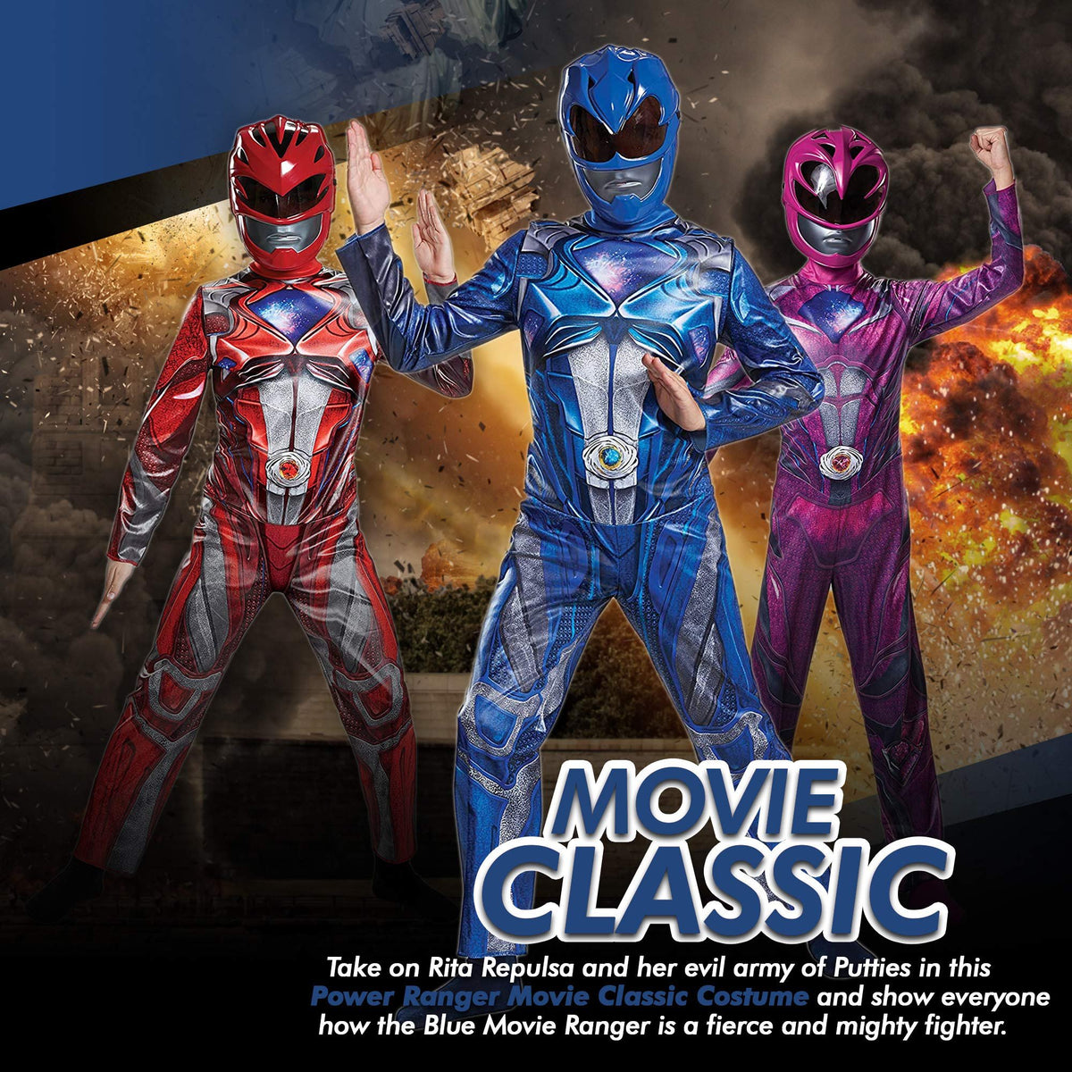 Disguise Blue Power Rangers Costume for Kids. Official Licensed Blue Ranger Classic Movie Power Ranger Suit with Mask for Boys &amp; Girls