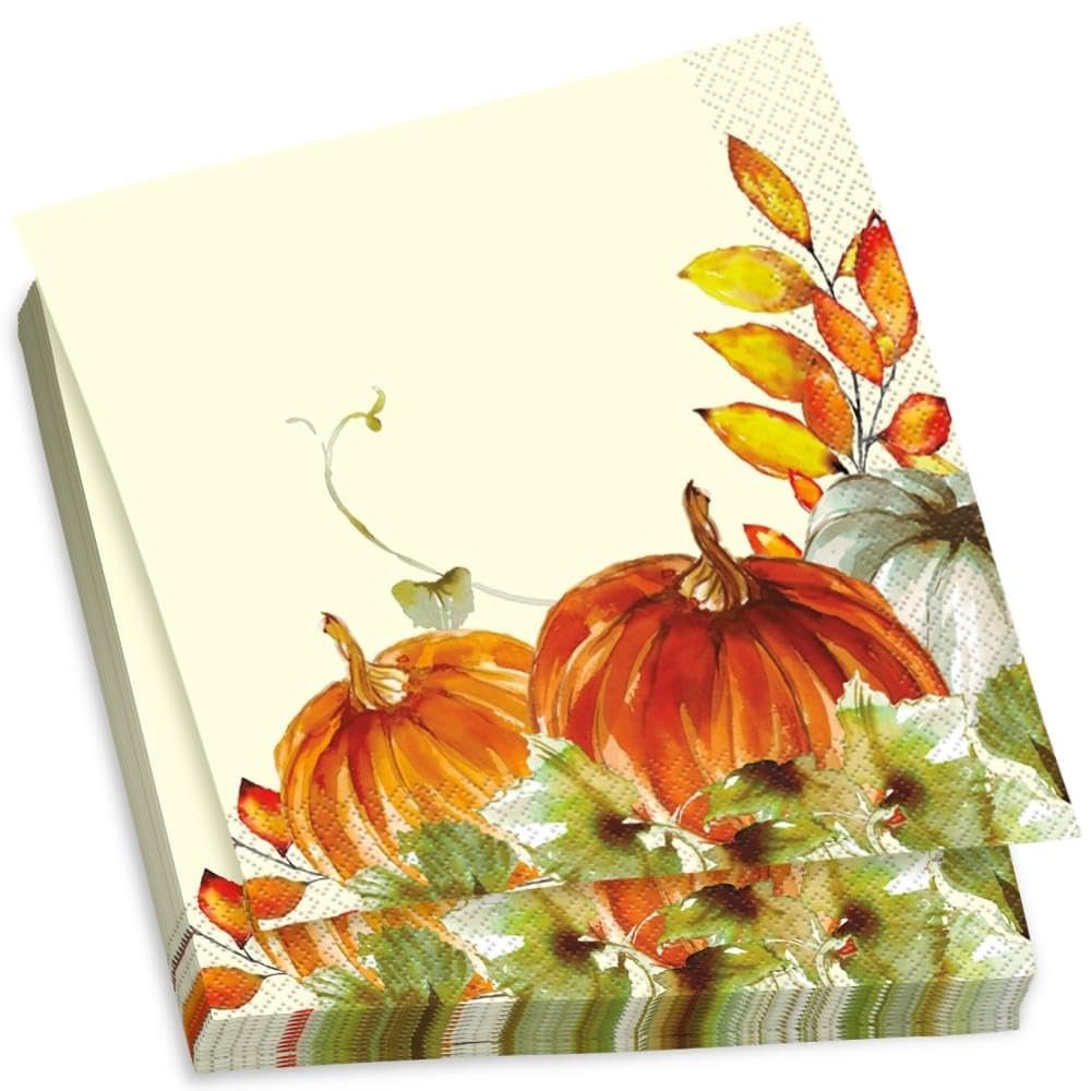 Watercolor Fall Pumpkins Luncheon Napkins | 6.5" x 6.5" | 16 Pcs
