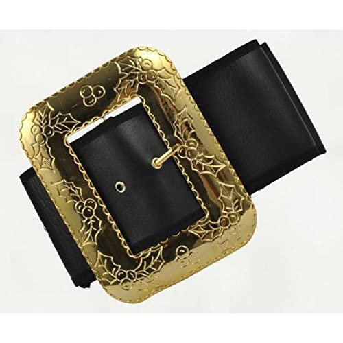 Halco Santa Belt with Decorative Cast Buckle Size Large 48-56 Black 3.75&quot; Wide Naugahyde Gilt Buckle Prong 6 Eyelets Deluxe Quality