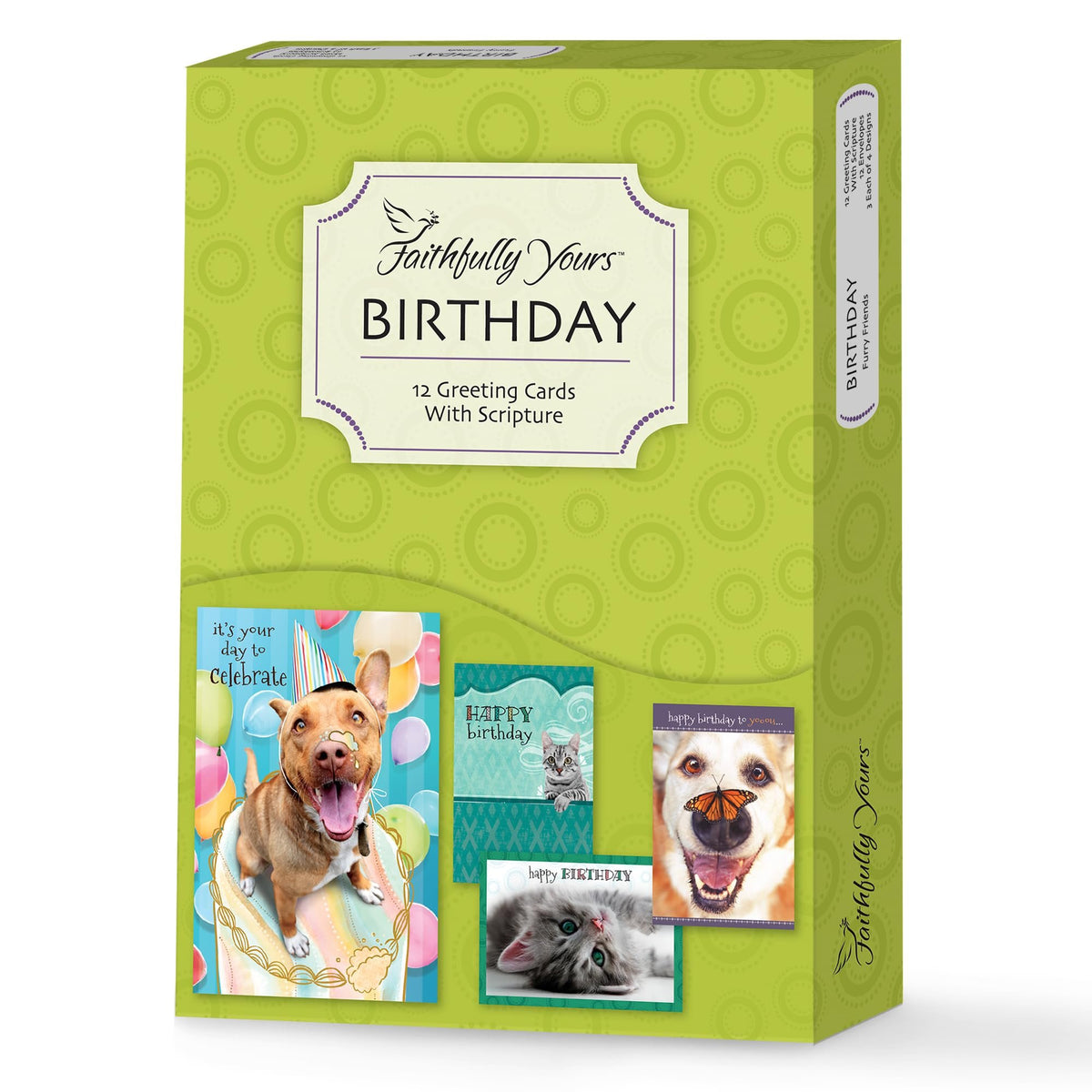 Faithfully Yours Designer Greetings Cute Birthday Boxed Card Assortment, Furry Friends with Biblical Scripture Verses (Box of 12 Greeting Cards with Envelopes)