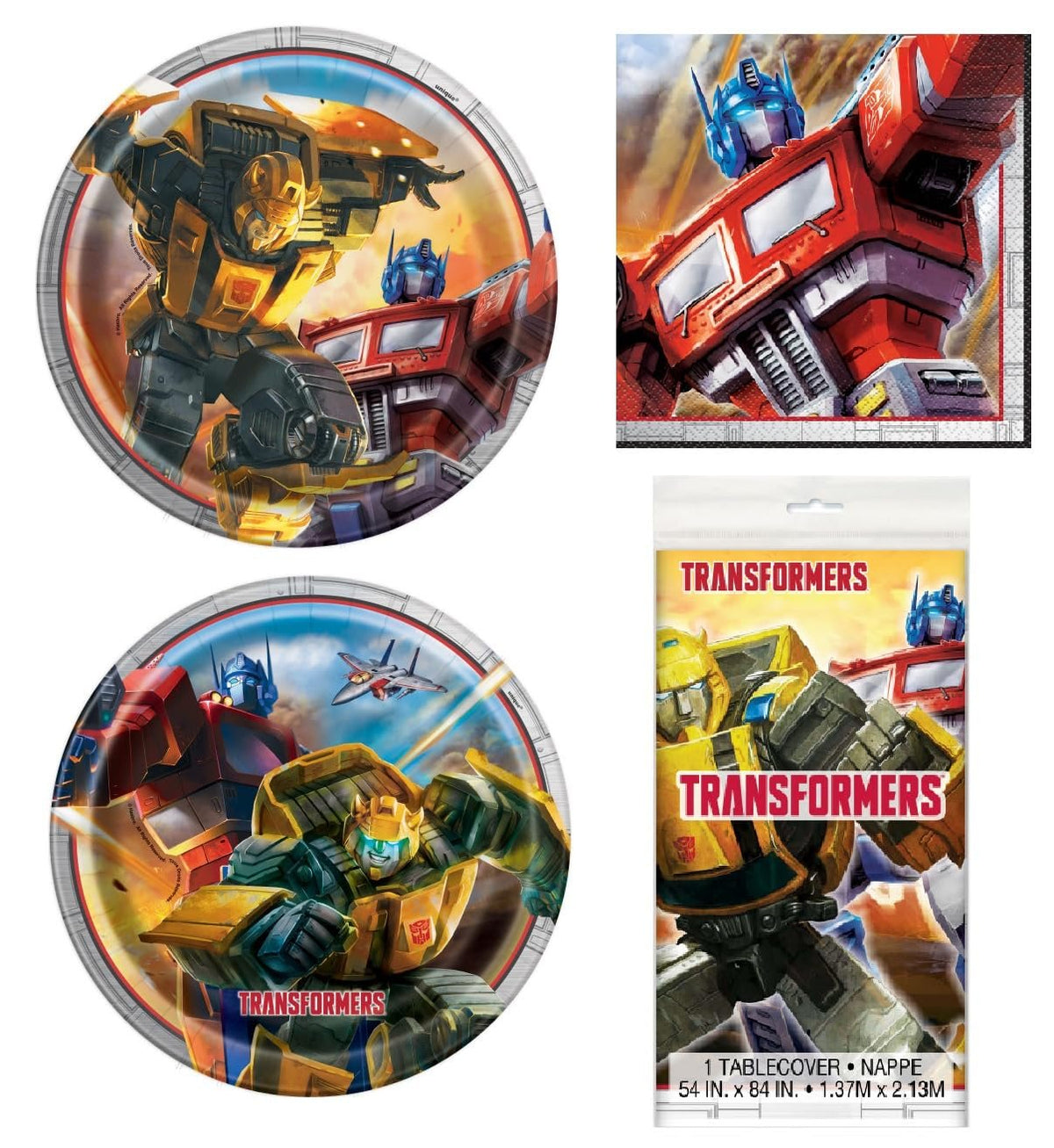 Unique Transformers Party Bundle - Dinner & Dessert Plates, Luncheon Napkins, Table Cover, Transformers Party Decorations and Supplies