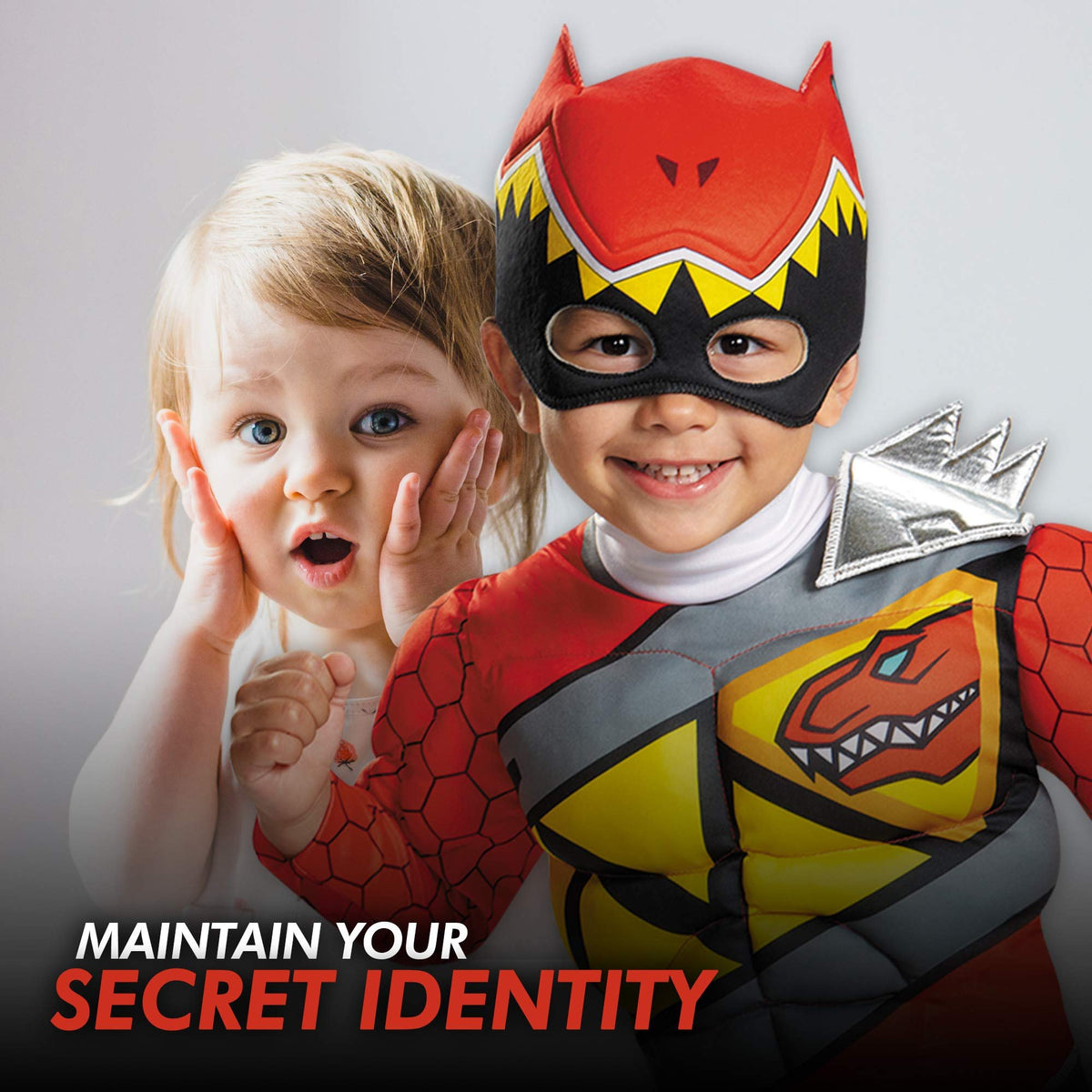 Red Power Rangers Costume for Toddlers. Official Licensed Red Ranger Dino Charge Classic Muscle Power Ranger Suit with Mask for Boys &amp; Girls, Medium (3T-4T)