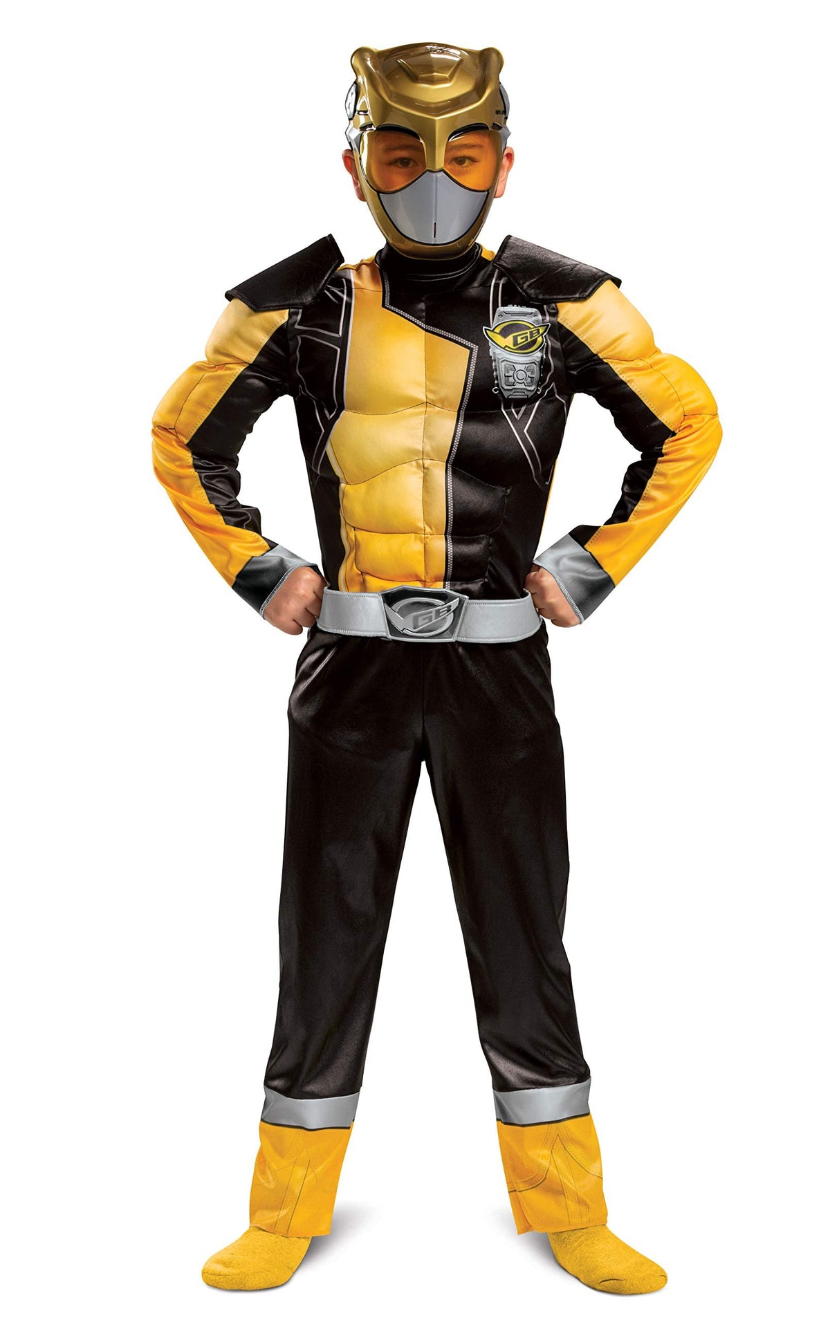 Gold Ranger Gold Ranger Outfit for Kids, Beast Morphers Power Ranger Costume, Muscle Padded Character Jumpsuit, Child Size Large (10-12)
