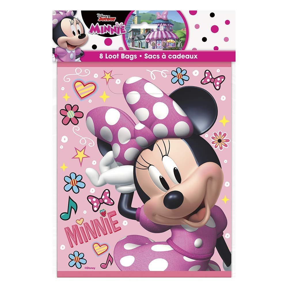 Unique Iconic Minnie Mouse Plastic Loot Bags - 11&quot; x 7.5&quot;, 8 Pcs