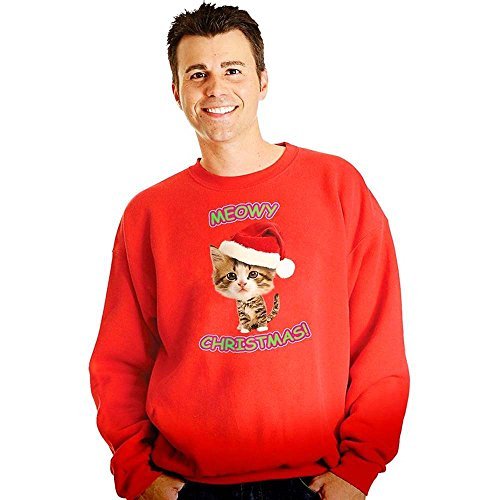Morphsuits Digital Dudz Meow Kitty Ugly Christmas Sweatshirt, Red, Small