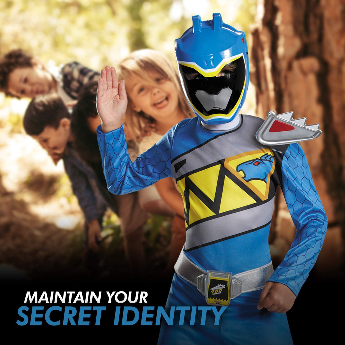 Blue Power Rangers Costume for Kids. Official Licensed Blue Ranger Dino Charge Classic Power Ranger Suit with Mask for Boys &amp; Girls, Medium (7-8)