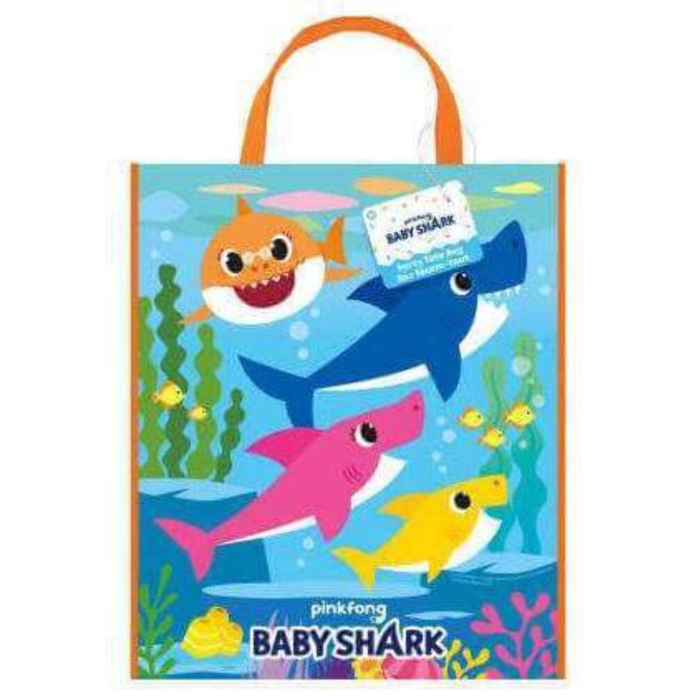 Unique Vibrant Baby Shark Plastic Tote Bag (13&quot; x 11&quot;) - 1 Count - Colorful Party Favor, Perfect for Parties &amp; Celebrations