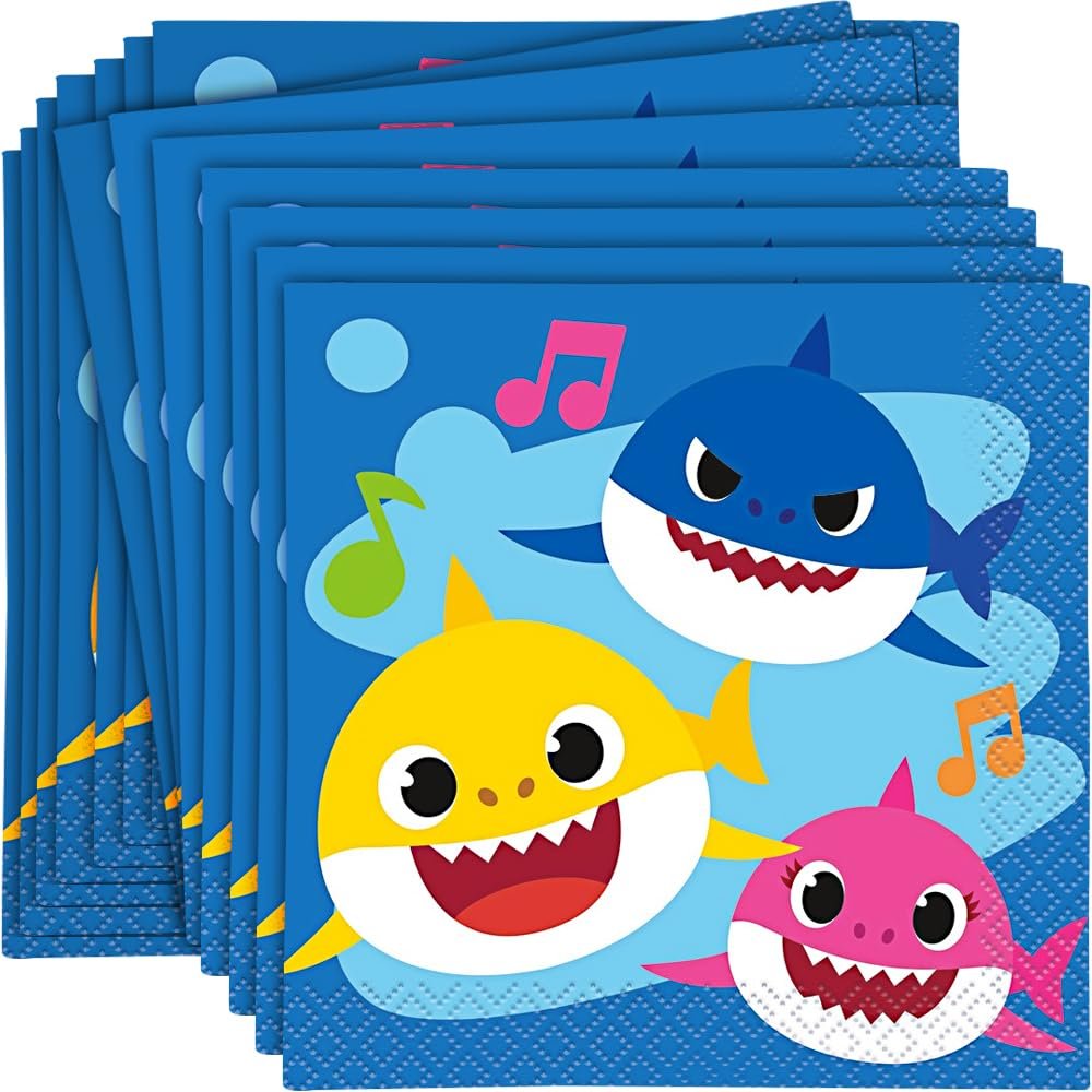Baby Shark Multicolored Beverage Napkins - 5" (Pack of 16) - Vibrant Paper Napkins, Perfect for Kid's Parties