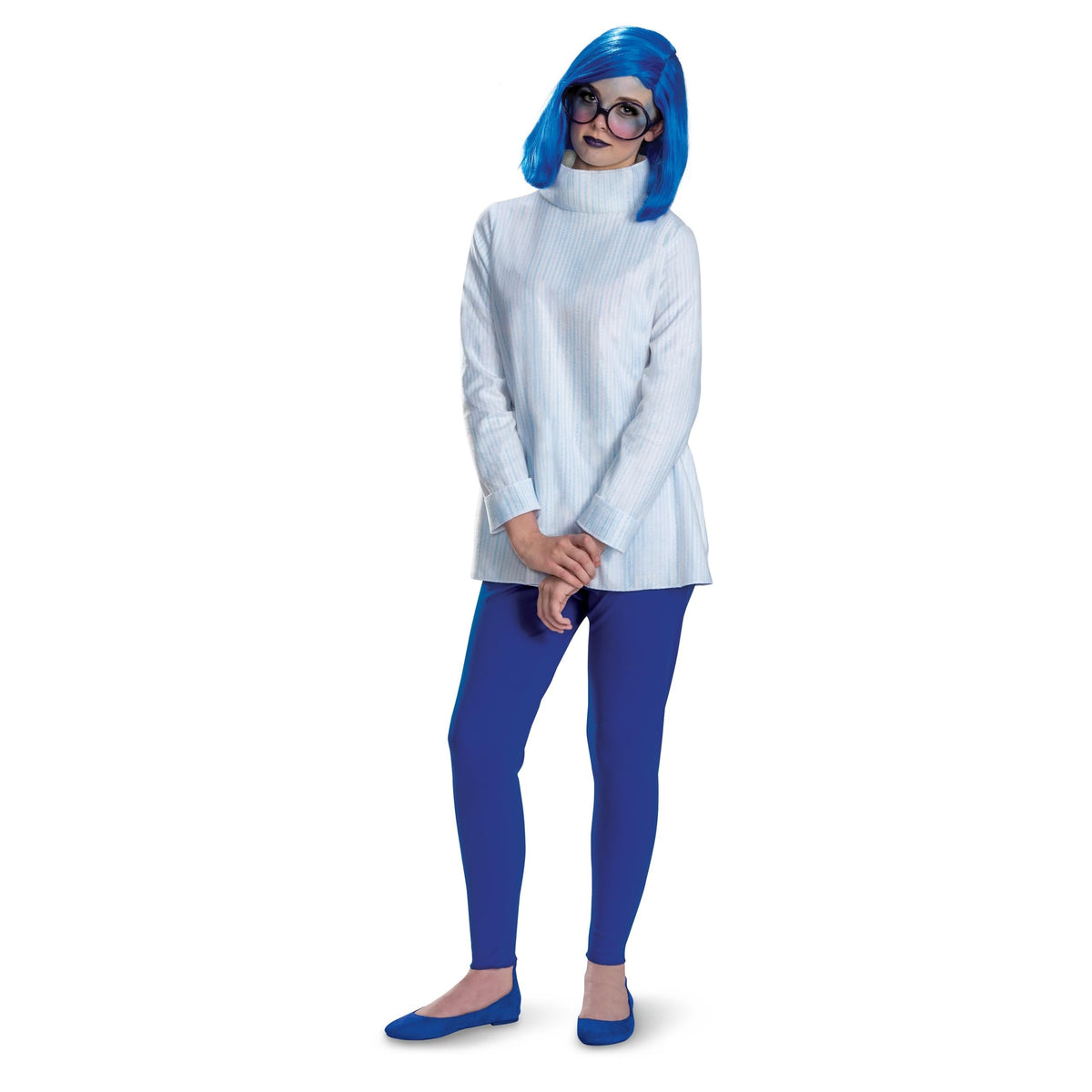 Disguise Inside Out Sadness Costume, Official Deluxe Inside Out Halloween Costume and Wig, Adult Size (8-10)