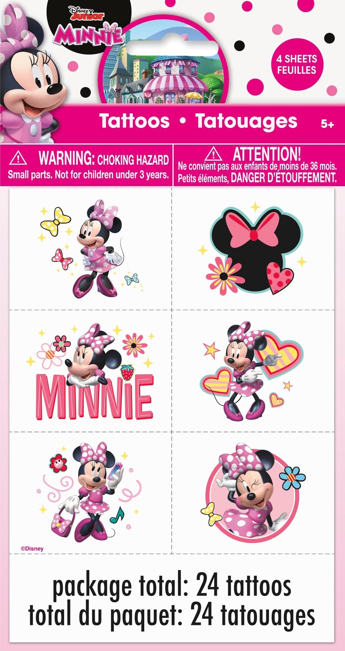 Minnie Mouse Party Temporary Tattoos | Assorted Designs | 24 Pcs