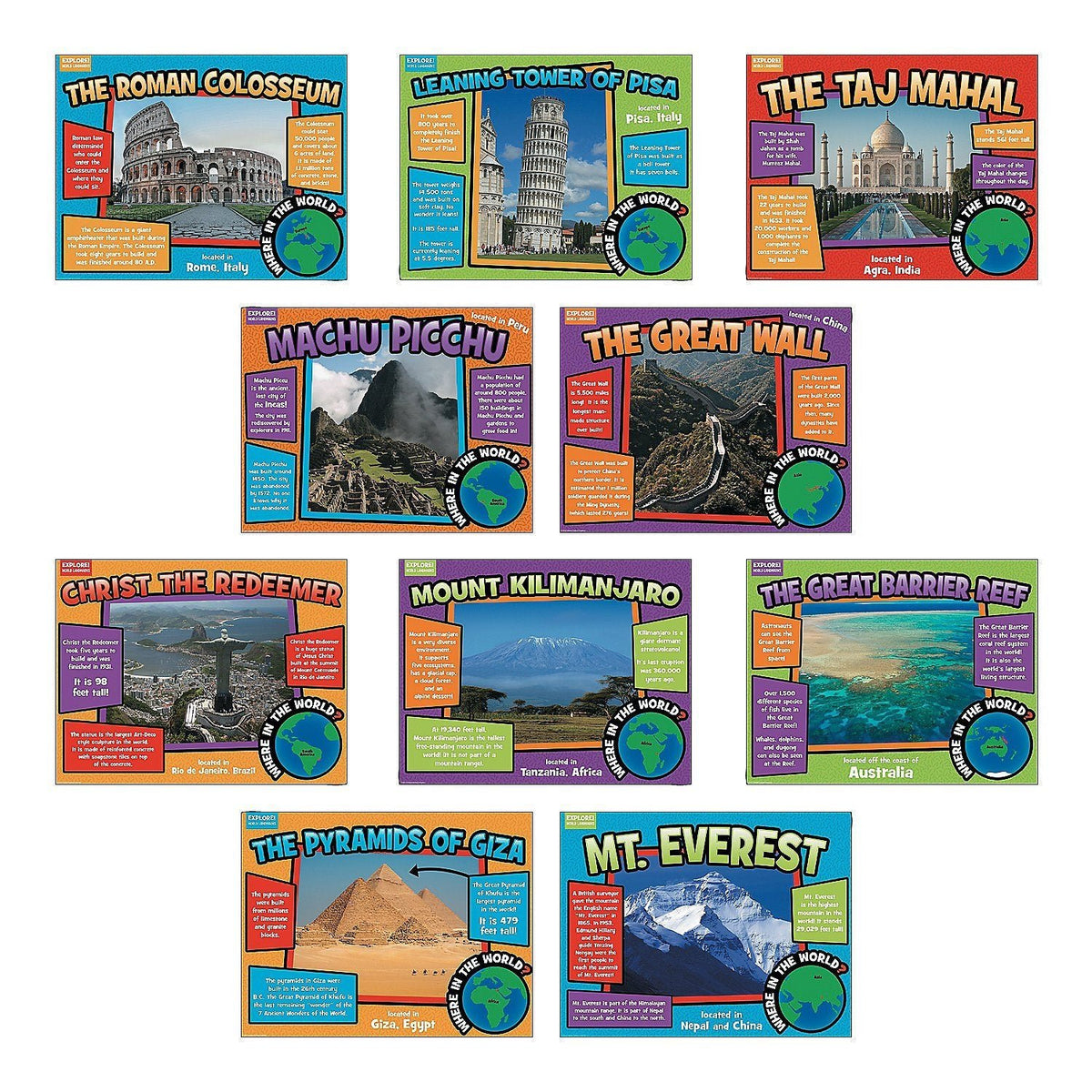 Fun Express World Landmark Poster - VBS Vacation Bible School Supplies/Decor - Set - 10 Pieces - Educational And Learning Activities For Kids